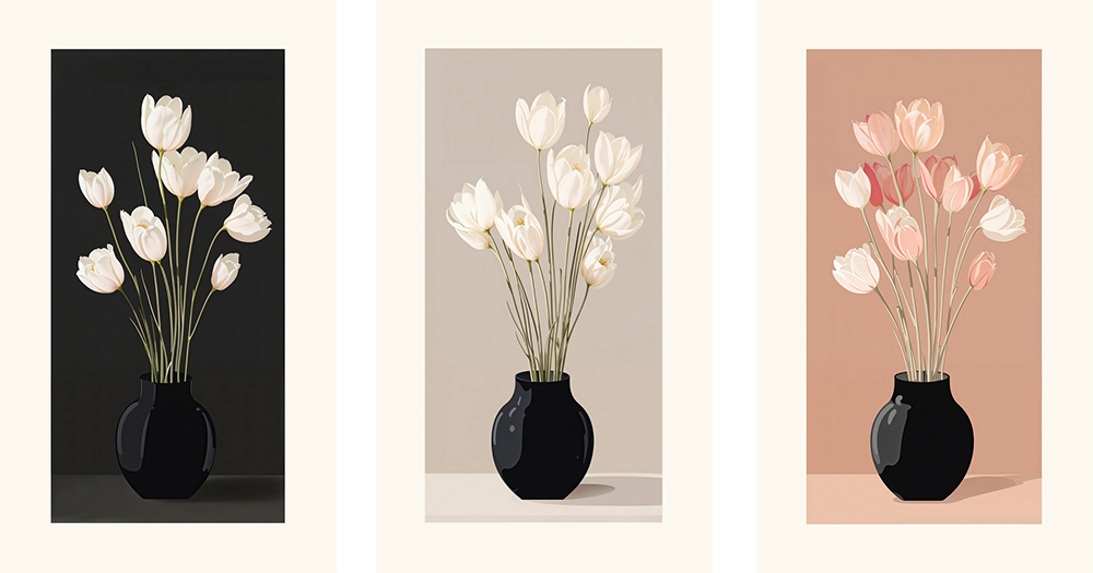 Цветы в черных вазах