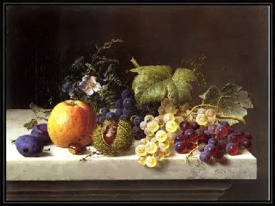Фрукты и виноград на мраморном выступе (Grapes Plums Etc. On A Marble Ledge)