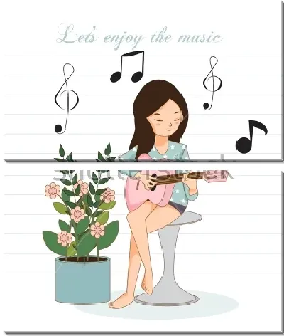 Модульная картина Девушка с удовольствием играет на гитаре.