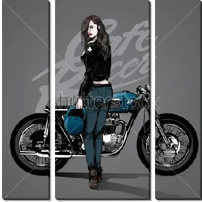 Модульная картина Девушка с мотоциклом