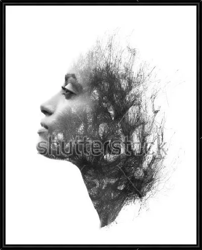 Картина Профиль девушки, заполненный карандашным рисунком