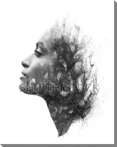 Постер Профиль девушки, заполненный карандашным рисунком