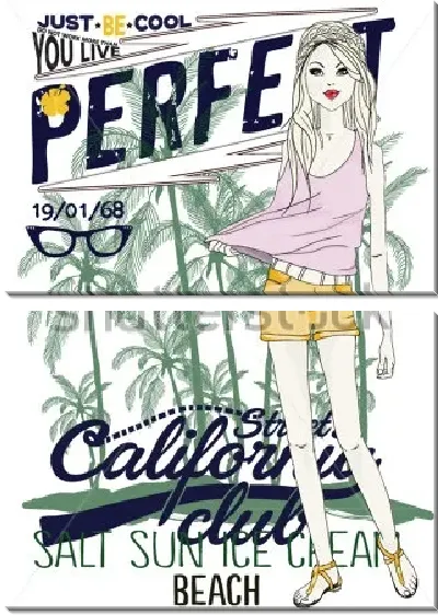 Модульная картина Стильная девушка на фоне пальм