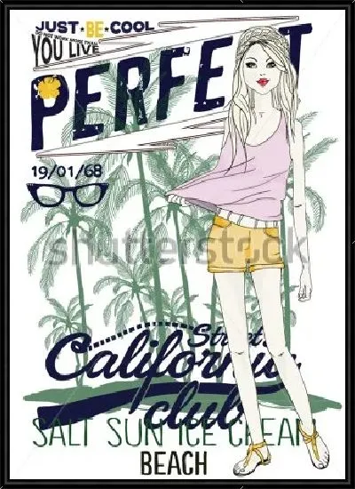 Картина Стильная девушка на фоне пальм