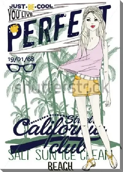 Постер Стильная девушка на фоне пальм