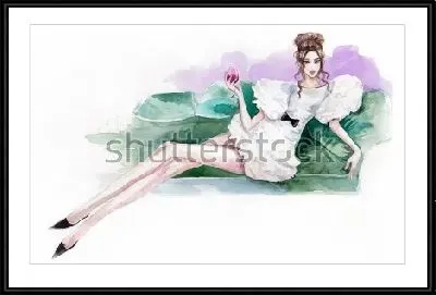 Длинноногая красавица в модном белом платье с бокалом вина, полулёжа на диване