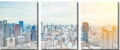 Модульная картина Панорама современного мегаполиса Осака на рассвете