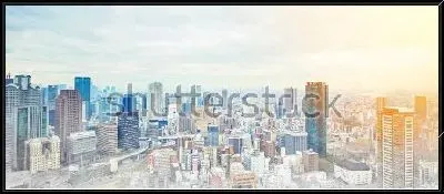 Картина Панорама современного мегаполиса Осака на рассвете