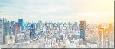 Постер Панорама современного мегаполиса Осака на рассвете