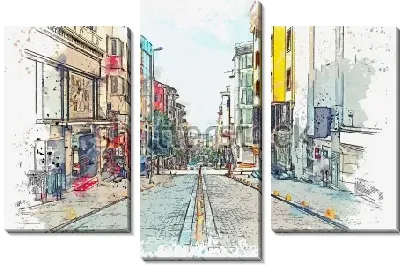 Модульная картина Утро на жилой улице Стамбула в Турции