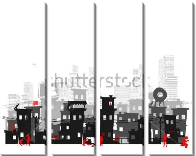 Модульная картина Контрасты - трущобы на фоне небоскрёбов большого города