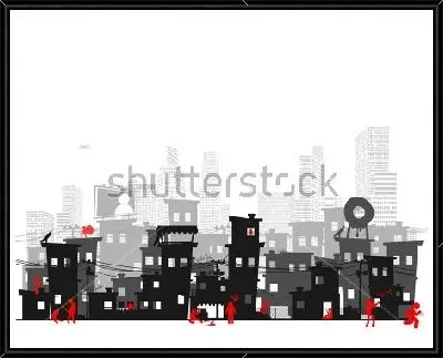 Контрасты - трущобы на фоне небоскрёбов большого города