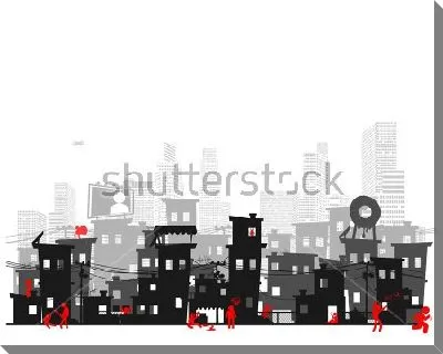 Контрасты - трущобы на фоне небоскрёбов большого города