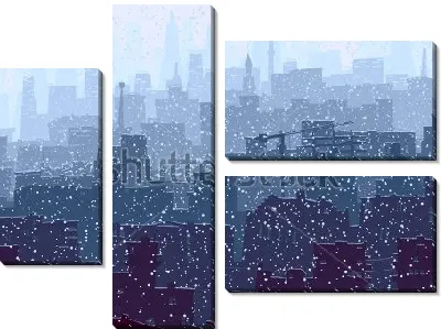 Модульная картина Снег в большом городе с небоскрёбами