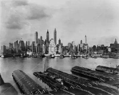 Плакат Башни финансового района в центре Нью-Йорка от Бруклина, фото 1931