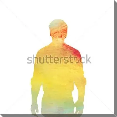 Силуэт мужчины заполненный разноцветной яркой акварелью