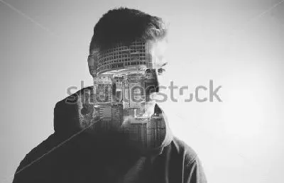 Плакат Двойная экспозиция - мужчина и промышленная архитектура