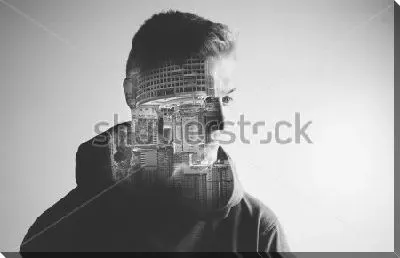 Постер Двойная экспозиция - мужчина и промышленная архитектура