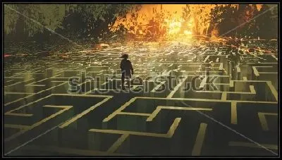 Картина Человек в лабиринте, сгорающем на горизонте