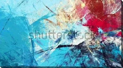 Картина маслом Динамичное цветовое полотно в холодной цветовой палитре с ярким акцентом красного цвета