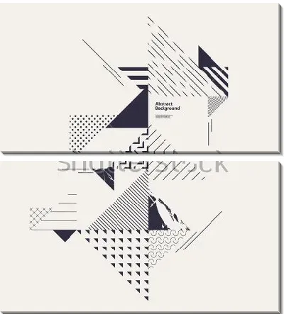 Модульная картина Чёрно-белый геометрический коллаж из треугольников и линий