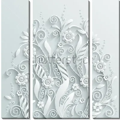 Модульная картина Объёмная декоративная композиция белых цветов и растений на светлом фоне