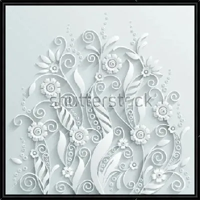 Картина Объёмная декоративная композиция белых цветов и растений на светлом фоне