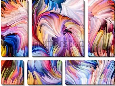 Модульная картина Яркая цветовая композиция из плавных разноцветных линий  - иллюзия глубины и движения