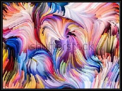 Картина Яркая цветовая композиция из плавных разноцветных линий  - иллюзия глубины и движения