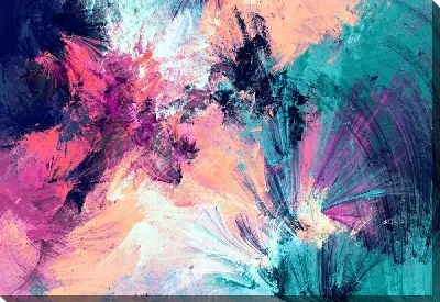 Картина маслом Яркое смешение цветовых пятен, брызг и мазков холодной и тёплой палитры