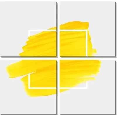 Модульная картина Взрыв жёлтого цвета в белом контуре прозрачного квадрата