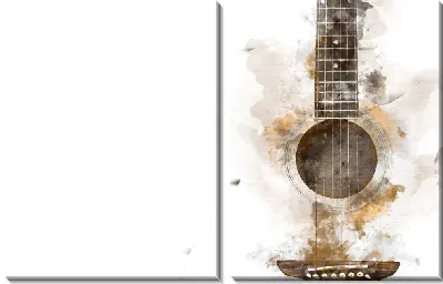 Модульная картина Двойная экспозиция гитары в акварельных пятнах