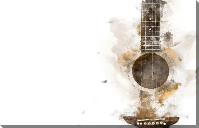 Постер Двойная экспозиция гитары в акварельных пятнах
