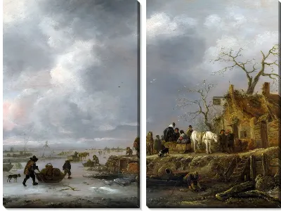 Модульная картина На замерзшей реке (An Inn by a Frozen River)