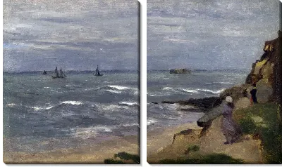 Модульная картина Морской пейзаж с фигурами на скале (Seascape with Figures on Cliffs)