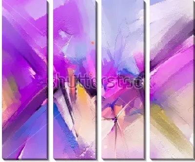 Модульная картина Красивое сочетание оттенков сиреневой палитры с яркими экспрессивными мазками других оттенков