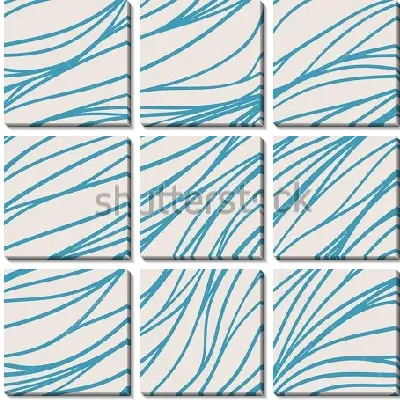 Модульная картина Имитация травы волнистыми линиями бирюзового цвета на бежевом фоне