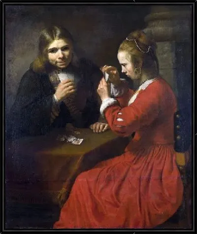 Картина Молодой человек и девушка играют в карты (A Young Man and a Girl playing Cards)