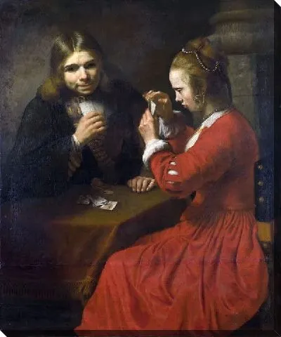 Картина Молодой человек и девушка играют в карты (A Young Man and a Girl playing Cards)