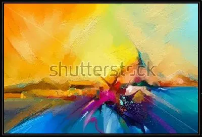 Картина Яркий абстрактный пейзаж с восходящим солнцем над морем