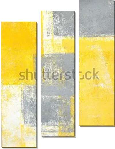 Модульная картина Геометрическая абстракция из прямоугольников жёлтого и серого цвета, нанесённых валиком