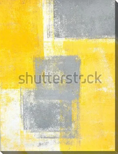 Картина маслом Геометрическая абстракция из прямоугольников жёлтого и серого цвета, нанесённых валиком
