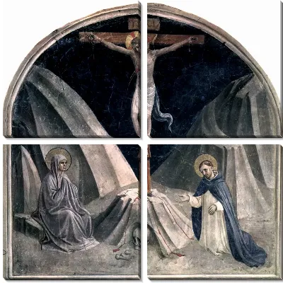 Картина Распятие. Святой Доминик и Мария. Гора Голгофа и череп Адама ( Kreuzigung mit Maria und Hl. Dominikus, Golgathaberg und Schadel Adams))