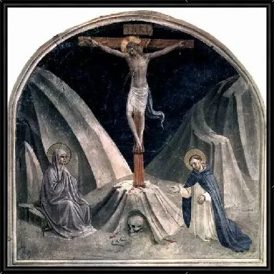 Распятие. Святой Доминик и Мария. Гора Голгофа и череп Адама ( Kreuzigung mit Maria und Hl. Dominikus, Golgathaberg und Schadel Adams))