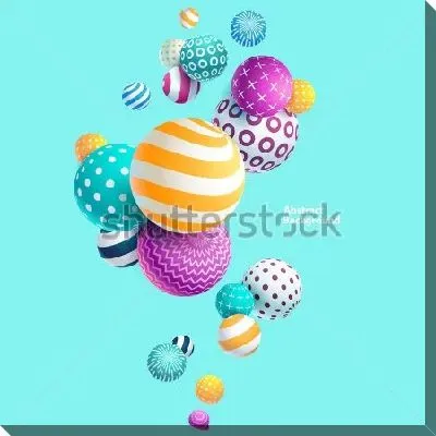 Постер Объёмная композиция из разноцветных шаров с различными узорами