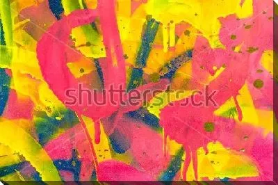 Картина маслом Динамичная композиция из пятен, потёков, брызг яркой жёлтой и розовой краски 