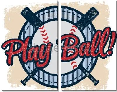 Модульная картина Эмблема со скрещёнными бейсбольными битами, мячом и надписью в ретро стиле