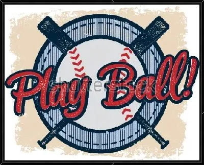 Эмблема со скрещёнными бейсбольными битами, мячом и надписью в ретро стиле