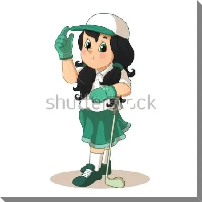 Постер Маленькая гольфистка с клюшкой для гольфа