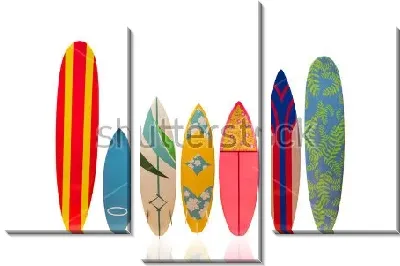 Красочные доски для сёрфинга на белом фоне с отражением